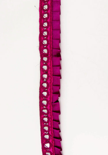 Dark Violet Satin Pleated Lace Trim, Mirrored Fringe Trimming, Approx. 30mm wide